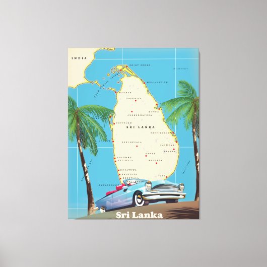 Geïllustreerde kaart van Sri Lanka Canvas Afdruk (Voorkant)