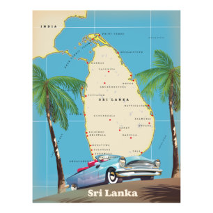 Geïllustreerde kaart van Sri Lanka Foto Afdruk