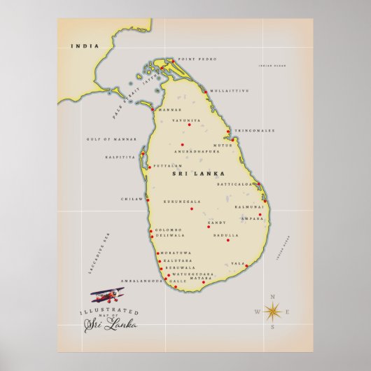 Geïllustreerde kaart van Sri Lanka Poster (Voorkant)