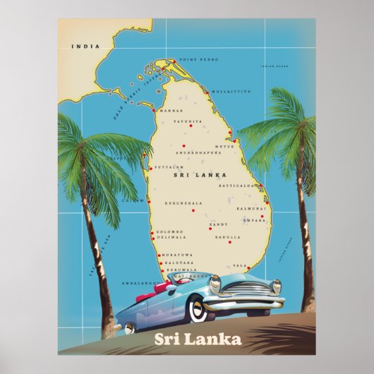 Geïllustreerde kaart van Sri Lanka Poster (Voorkant)