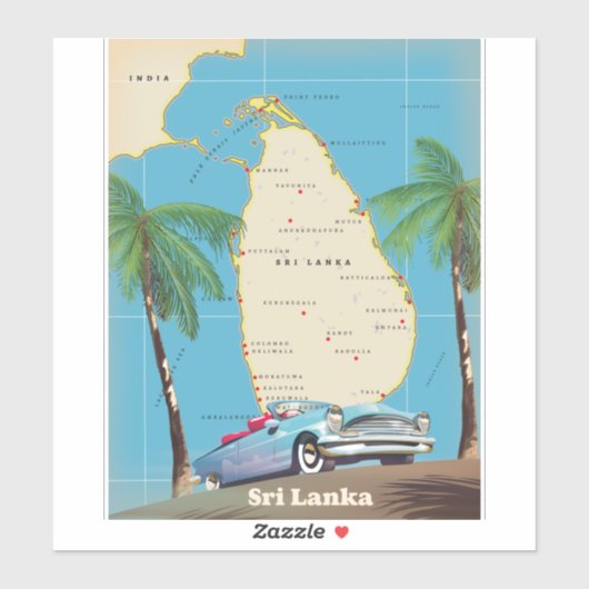 Geïllustreerde kaart van Sri Lanka Sticker (Vel)