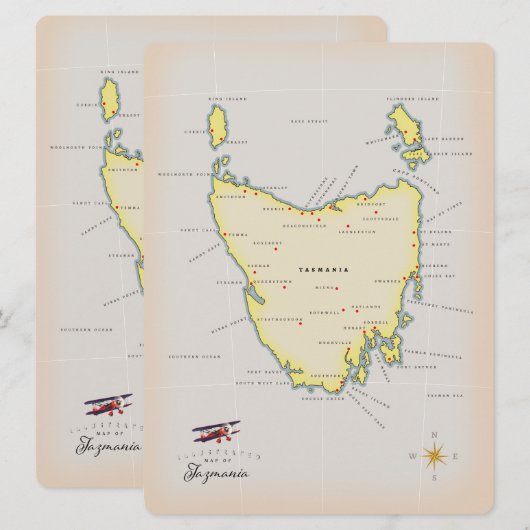 Geïllustreerde kaart van Tasmanië. (Voorkant / Achterkant)