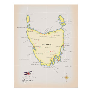 Geïllustreerde kaart van Tasmanië. Foto Afdruk