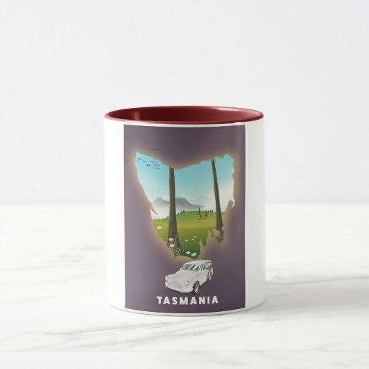 Geïllustreerde kaart van Tasmanië reisposter. Mok (Midden)