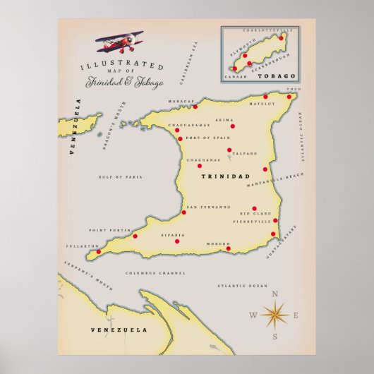 Geïllustreerde kaart van Trinidad & Tobago Poster (Voorkant)