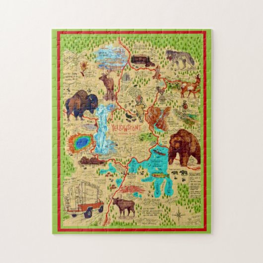 Geïllustreerde kaart van Yellowstone Park Legpuzzel (Verticaal)