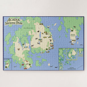 Geïllustreerde kaartpuzzel van Acadia National Par Legpuzzel