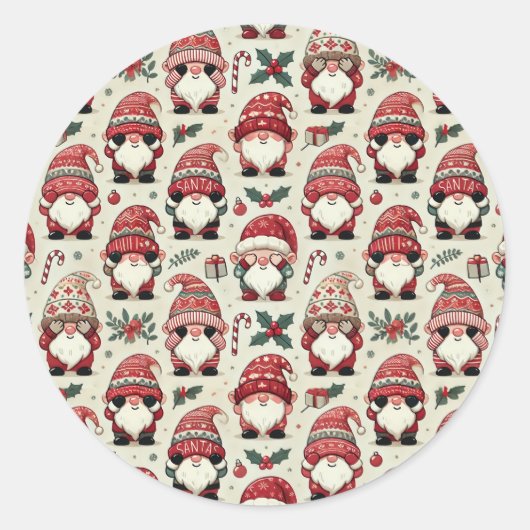 Geïllustreerde Kabouter Kerststickers zonder Kijke Ronde Sticker (Voorkant)