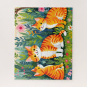 Geïllustreerde katten in bloei legpuzzel (Verticaal)