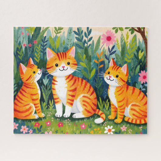Geïllustreerde katten in bloei legpuzzel (Horizontaal)