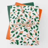 Geïllustreerde Kerst Holly Rood & Groen Wrapping Inpakpapier Vel (In situ)