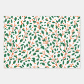 Geïllustreerde Kerst Holly Rood & Groen Wrapping Inpakpapier Vel (Voorkant)