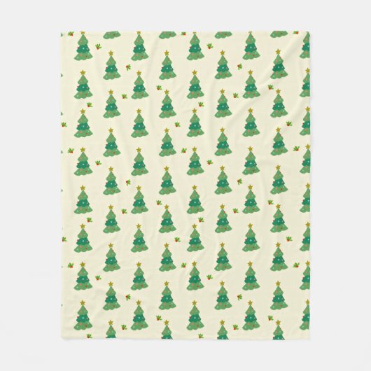 Geïllustreerde Kerstbomen Vliesdeken Fleece Deken (Voorkant)