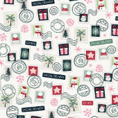 Geïllustreerde kerstpostzegels cadeaupapier