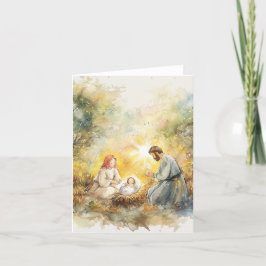 Geïllustreerde kerststal I Blanco binnenkant Feestdagen Kaart
