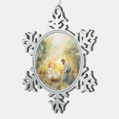 Geïllustreerde kerststal | tin sneeuwvlok ornament (Rechts)