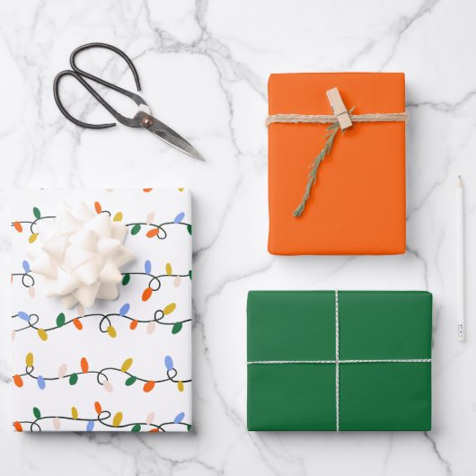 Geïllustreerde kerstverlichting rood en groen inpakpapier vel (Voorkant)