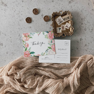 Geïllustreerde kleurrijke tropische bloemen dank u briefkaart