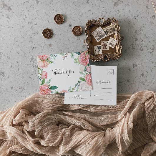 Geïllustreerde kleurrijke tropische bloemen dank u briefkaart