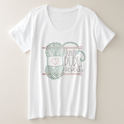 Geïllustreerde Knit Purl Repeat Breien T-shirt (Design voorkant)