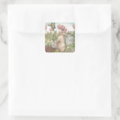 Geïllustreerde lentekweker in de tuin vierkante sticker (Tas)