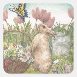 Geïllustreerde lentekweker in de tuin vierkante sticker