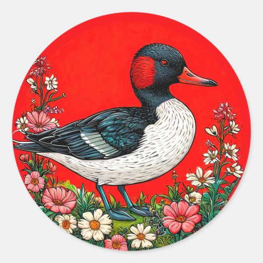 Geïllustreerde levendige eend ronde sticker (Voorkant)