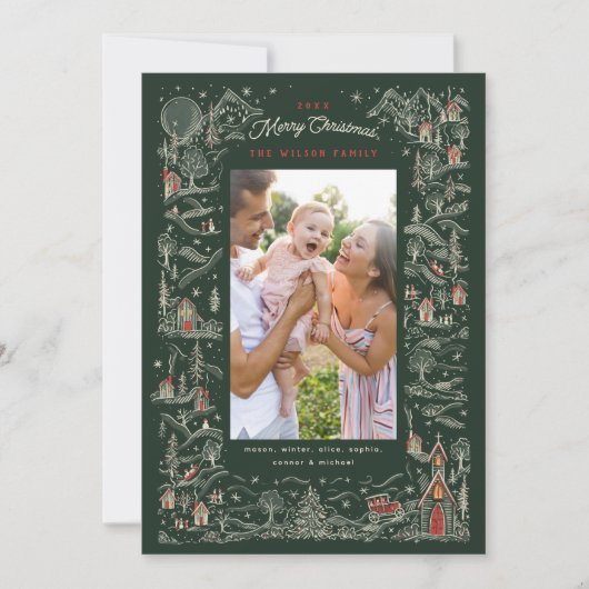 Geïllustreerde Little Town Winter Scene Portret Fo Feestdagenkaart (Voorkant)