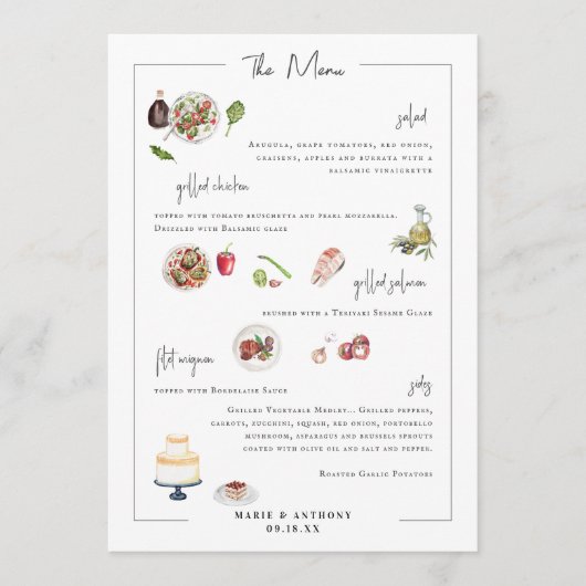 Geïllustreerde Maatwerk | Trouwmenu Menu (Voorkant)
