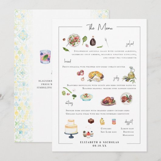 Geïllustreerde Maatwerk | Trouwmenu Menu (Voorkant / Achterkant)