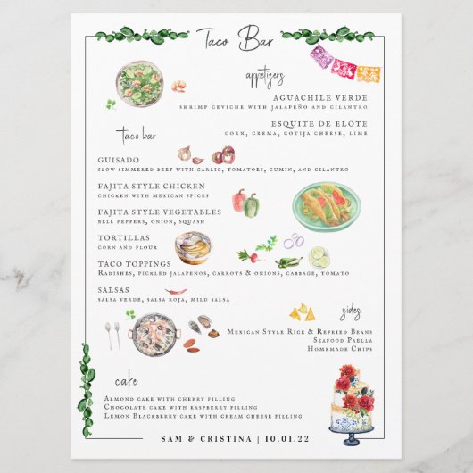 Geïllustreerde Maatwerk | Trouwmenu Taco Bar Menu (Voorkant)