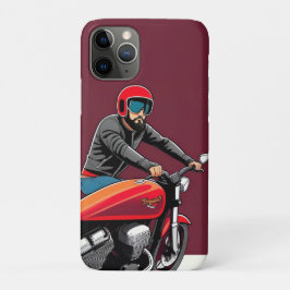 Geïllustreerde Man Riding Retro Red Motorcycle Case-Mate iPhone Case