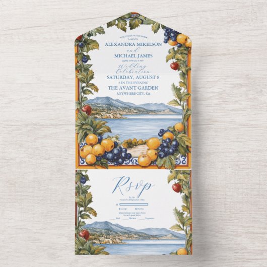 Geïllustreerde mediterrane bruiloft all in one uitnodiging (Binnen)