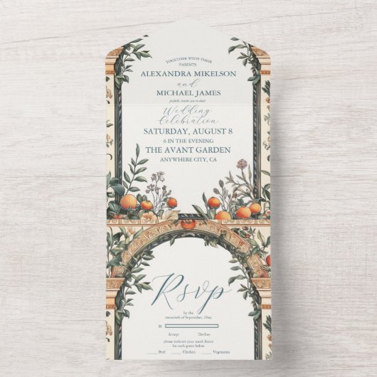 Geïllustreerde mediterrane bruiloft all in one uitnodiging (Binnen)