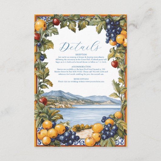 Geïllustreerde mediterrane bruiloft informatiekaartje (Voorkant)