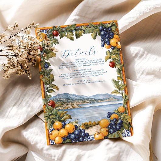 Geïllustreerde mediterrane bruiloft informatiekaartje