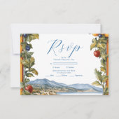 Geïllustreerde mediterrane bruiloft RSVP kaartje (Voorkant)