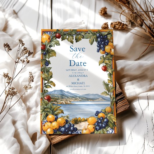 Geïllustreerde mediterrane bruiloft save the date