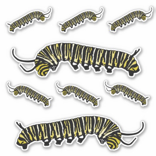 Geïllustreerde Monarch Vlinder Caterpillar Sticker (Voorkant)