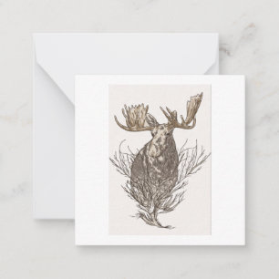 Geïllustreerde Moose Note Kaart, eenvoudig, chique Notitiekaartje