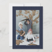 Geïllustreerde muizen op kerst koekoeksklok blauw feestdagenkaart (Achterkant)