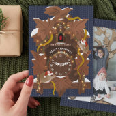 Geïllustreerde muizen op kerst koekoeksklok blauw feestdagenkaart