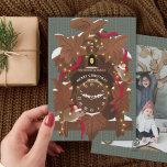 Geïllustreerde muizen op kerst koekoeksklok feestdagenkaart<br><div class="desc">Originele illustratie van een muizen die een koekoeksklok versieren. Bewerkbare begroeting; voeg uw eigen bericht of foto toe aan de achterkant.</div>