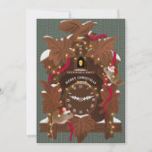 Geïllustreerde muizen op kerst koekoeksklok feestdagenkaart (Voorkant)