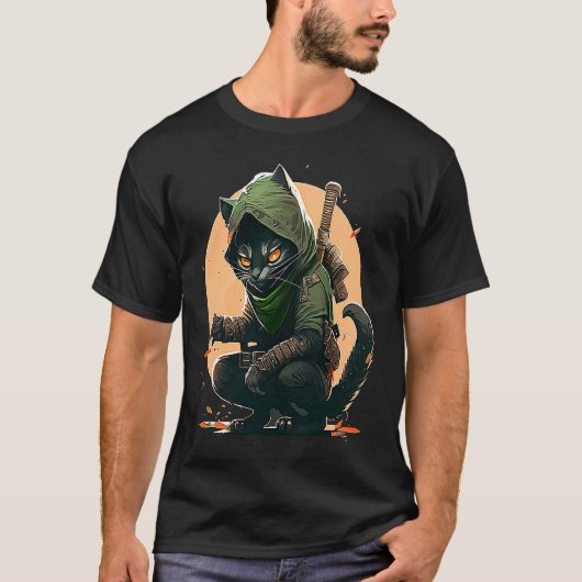 Geïllustreerde Ninja Kat T-shirt (Voorkant)