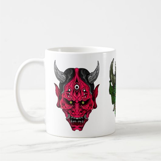 Geïllustreerde Oni-demons Koffiemok (Links)