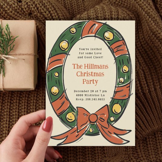 Geïllustreerde Oval Cartoon Krans Holiday Party Kaart