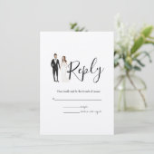 Geïllustreerde paar RSVP bruiloft behuizing Kaart (Staand voorkant)