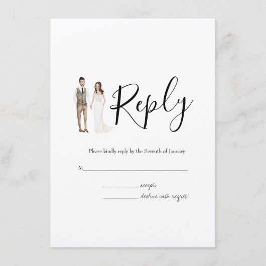 Geïllustreerde paar RSVP bruiloft behuizing Kaart (Voorkant)