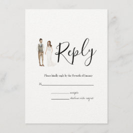 Geïllustreerde paar RSVP bruiloft behuizing Kaart